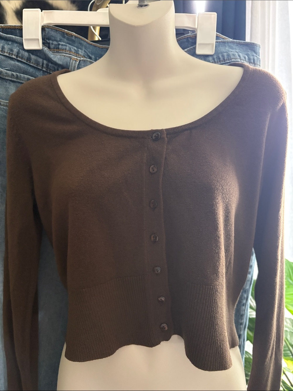 Brown Cropped Button-Up Cardigan